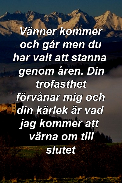 Vänner kommer och går men du har valt att stanna genom åren. Din trofasthet förvånar mig och din kärlek är vad jag kommer att värna om till slutet