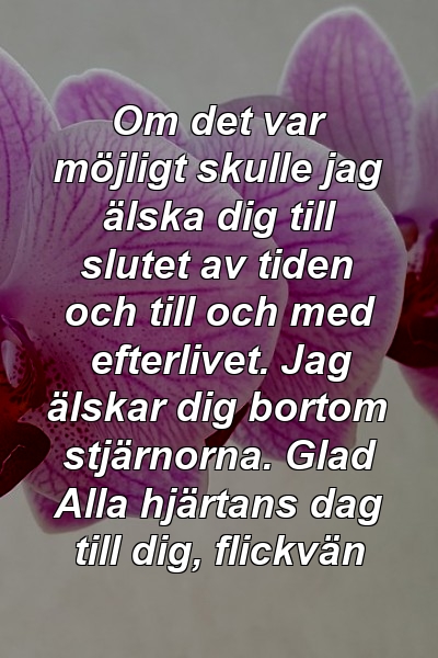 Om det var möjligt skulle jag älska dig till slutet av tiden och till och med efterlivet. Jag älskar dig bortom stjärnorna. Glad Alla hjärtans dag till dig, flickvän