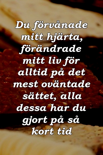 Du förvånade mitt hjärta, förändrade mitt liv för alltid på det mest oväntade sättet, alla dessa har du gjort på så kort tid