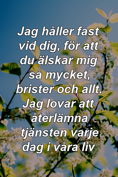 Jag håller fast vid dig, för att du älskar mig så mycket, brister och allt. Jag lovar att återlämna tjänsten varje dag i våra liv