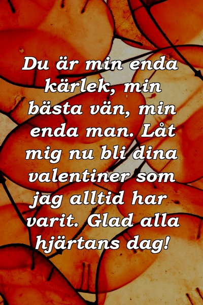 Du är min enda kärlek, min bästa vän, min enda man. Låt mig nu bli dina valentiner som jag alltid har varit. Glad alla hjärtans dag!