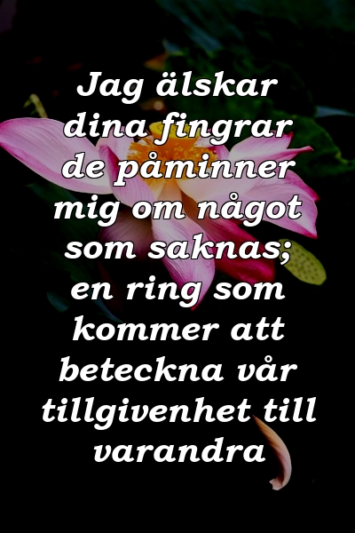 Jag älskar dina fingrar de påminner mig om något som saknas; en ring som kommer att beteckna vår tillgivenhet till varandra