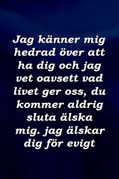 Jag känner mig hedrad över att ha dig och jag vet oavsett vad livet ger oss, du kommer aldrig sluta älska mig. jag älskar dig för evigt