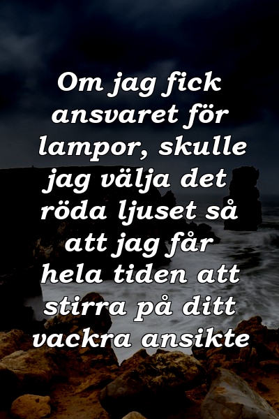 Om jag fick ansvaret för lampor, skulle jag välja det röda ljuset så att jag får hela tiden att stirra på ditt vackra ansikte