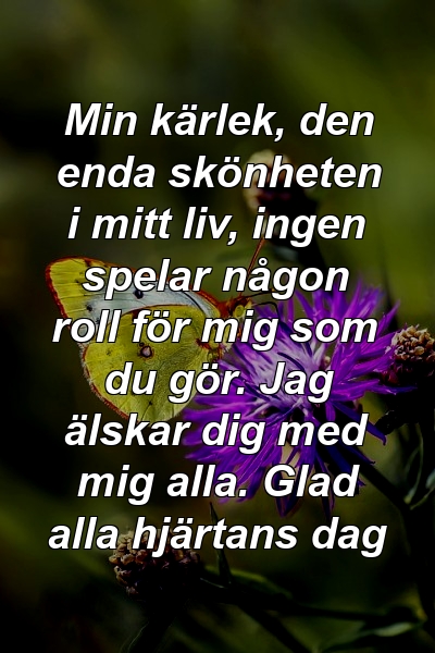 Min kärlek, den enda skönheten i mitt liv, ingen spelar någon roll för mig som du gör. Jag älskar dig med mig alla. Glad alla hjärtans dag