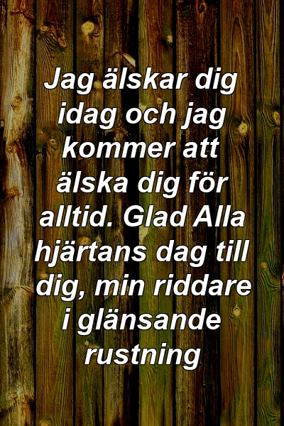 Jag älskar dig idag och jag kommer att älska dig för alltid. Glad Alla hjärtans dag till dig, min riddare i glänsande rustning