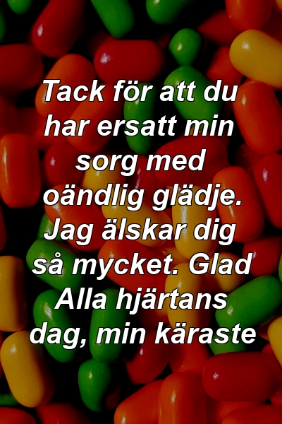 Tack för att du har ersatt min sorg med oändlig glädje. Jag älskar dig så mycket. Glad Alla hjärtans dag, min käraste