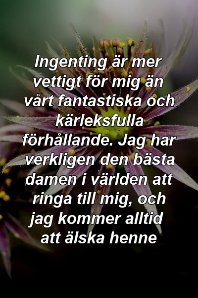 Ingenting är mer vettigt för mig än vårt fantastiska och kärleksfulla förhållande. Jag har verkligen den bästa damen i världen att ringa till mig, och jag kommer alltid att älska henne