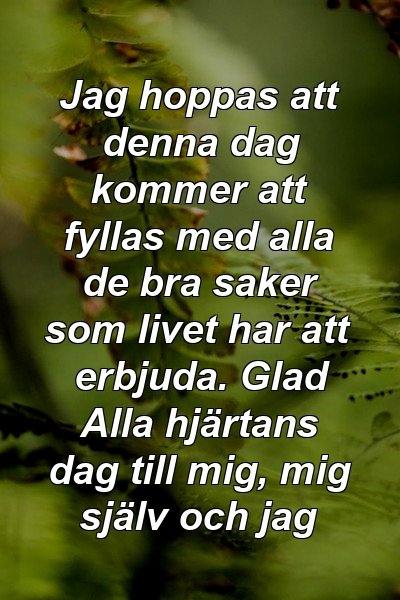 Jag hoppas att denna dag kommer att fyllas med alla de bra saker som livet har att erbjuda. Glad Alla hjärtans dag till mig, mig själv och jag