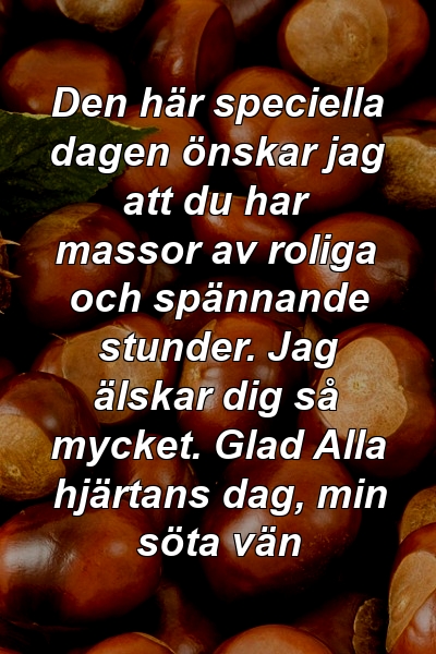 Den här speciella dagen önskar jag att du har massor av roliga och spännande stunder. Jag älskar dig så mycket. Glad Alla hjärtans dag, min söta vän