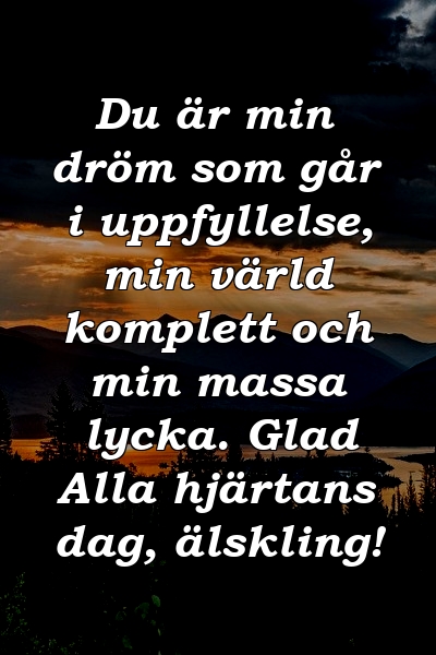 Du är min dröm som går i uppfyllelse, min värld komplett och min massa lycka. Glad Alla hjärtans dag, älskling!