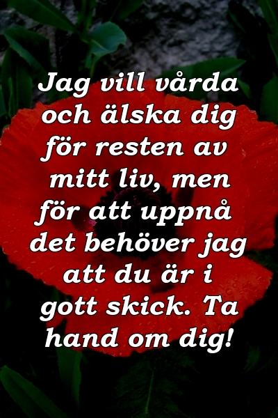 Jag vill vårda och älska dig för resten av mitt liv, men för att uppnå det behöver jag att du är i gott skick. Ta hand om dig!