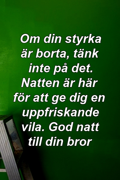 Om din styrka är borta, tänk inte på det. Natten är här för att ge dig en uppfriskande vila. God natt till din bror