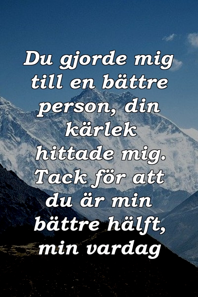 Du gjorde mig till en bättre person, din kärlek hittade mig. Tack för att du är min bättre hälft, min vardag