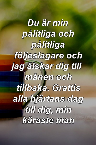 Du är min pålitliga och pålitliga följeslagare och jag älskar dig till månen och tillbaka. Grattis alla hjärtans dag till dig, min käraste man