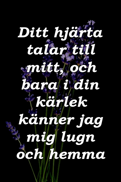 Ditt hjärta talar till mitt, och bara i din kärlek känner jag mig lugn och hemma