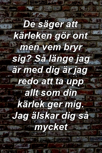 De säger att kärleken gör ont men vem bryr sig? Så länge jag är med dig är jag redo att ta upp allt som din kärlek ger mig. Jag älskar dig så mycket