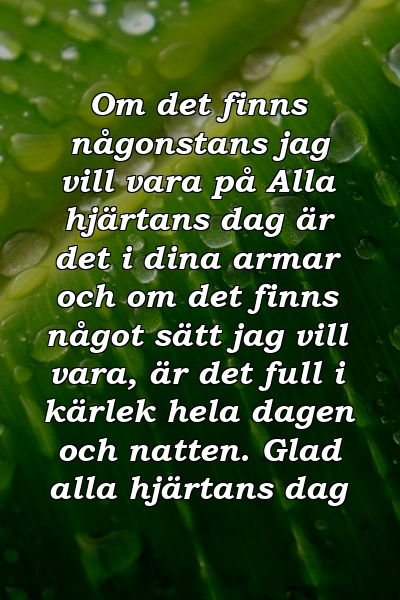 Om det finns någonstans jag vill vara på Alla hjärtans dag är det i dina armar och om det finns något sätt jag vill vara, är det full i kärlek hela dagen och natten. Glad alla hjärtans dag