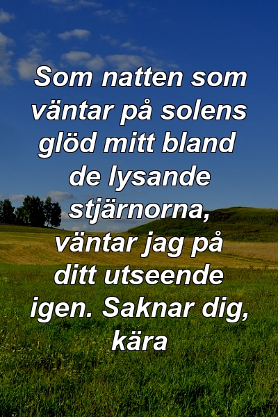 Som natten som väntar på solens glöd mitt bland de lysande stjärnorna, väntar jag på ditt utseende igen. Saknar dig, kära