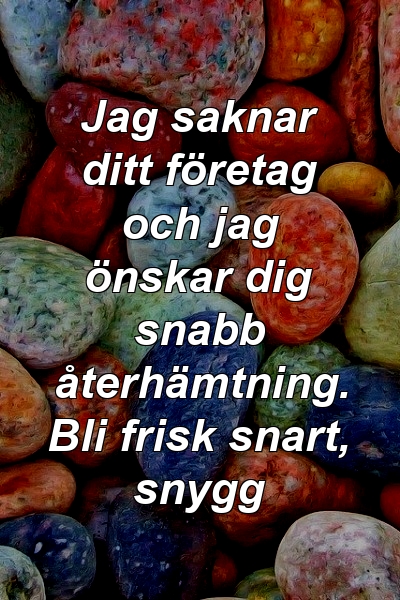 Jag saknar ditt företag och jag önskar dig snabb återhämtning. Bli frisk snart, snygg