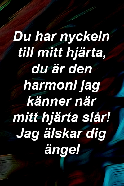 Du har nyckeln till mitt hjärta, du är den harmoni jag känner när mitt hjärta slår! Jag älskar dig ängel