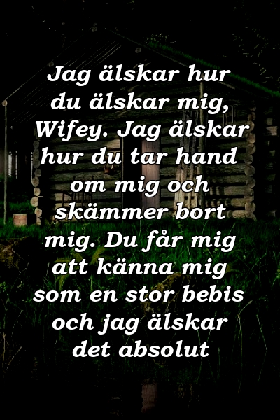 Jag älskar hur du älskar mig, Wifey. Jag älskar hur du tar hand om mig och skämmer bort mig. Du får mig att känna mig som en stor bebis och jag älskar det absolut