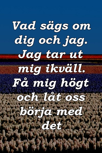 Vad sägs om dig och jag. Jag tar ut mig ikväll. Få mig högt och låt oss börja med det