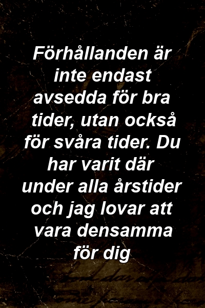 Förhållanden är inte endast avsedda för bra tider, utan också för svåra tider. Du har varit där under alla årstider och jag lovar att vara densamma för dig