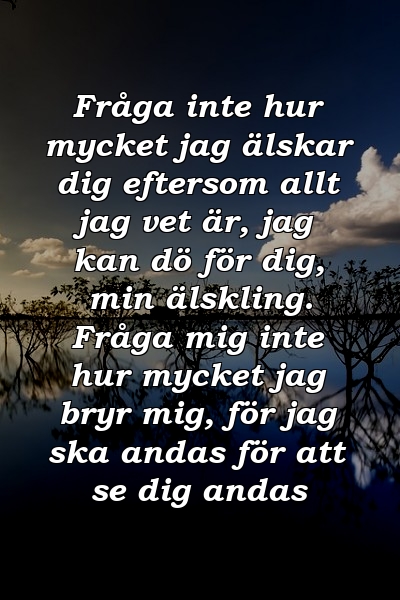 Fråga inte hur mycket jag älskar dig eftersom allt jag vet är, jag kan dö för dig, min älskling. Fråga mig inte hur mycket jag bryr mig, för jag ska andas för att se dig andas