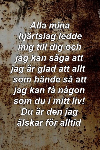 Alla mina hjärtslag ledde mig till dig och jag kan säga att jag är glad att allt som hände så att jag kan få någon som du i mitt liv! Du är den jag älskar för alltid