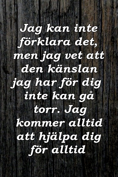 Jag kan inte förklara det, men jag vet att den känslan jag har för dig inte kan gå torr. Jag kommer alltid att hjälpa dig för alltid