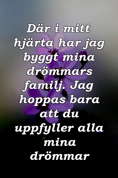 Där i mitt hjärta har jag byggt mina drömmars familj. Jag hoppas bara att du uppfyller alla mina drömmar