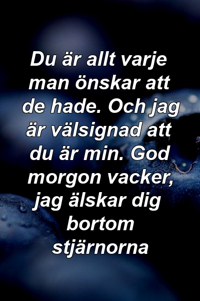 Du är allt varje man önskar att de hade. Och jag är välsignad att du är min. God morgon vacker, jag älskar dig bortom stjärnorna