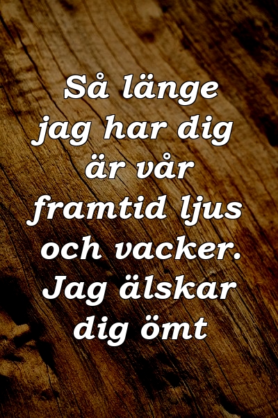 Så länge jag har dig är vår framtid ljus och vacker. Jag älskar dig ömt