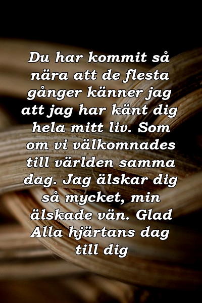 Du har kommit så nära att de flesta gånger känner jag att jag har känt dig hela mitt liv. Som om vi välkomnades till världen samma dag. Jag älskar dig så mycket, min älskade vän. Glad Alla hjärtans dag till dig