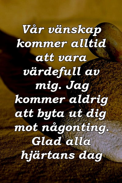 Vår vänskap kommer alltid att vara värdefull av mig. Jag kommer aldrig att byta ut dig mot någonting. Glad alla hjärtans dag