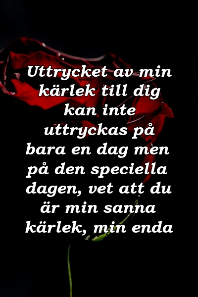 Uttrycket av min kärlek till dig kan inte uttryckas på bara en dag men på den speciella dagen, vet att du är min sanna kärlek, min enda