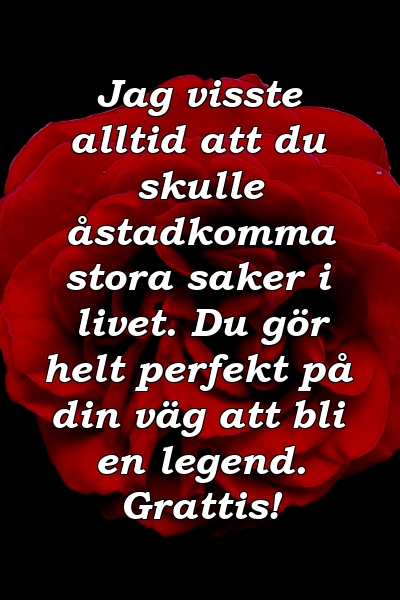 Jag visste alltid att du skulle åstadkomma stora saker i livet. Du gör helt perfekt på din väg att bli en legend. Grattis!