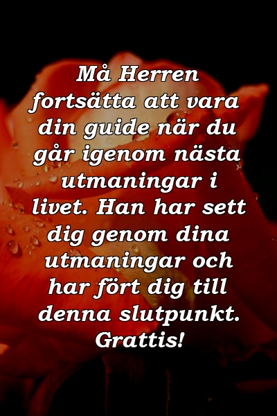 Må Herren fortsätta att vara din guide när du går igenom nästa utmaningar i livet. Han har sett dig genom dina utmaningar och har fört dig till denna slutpunkt. Grattis!