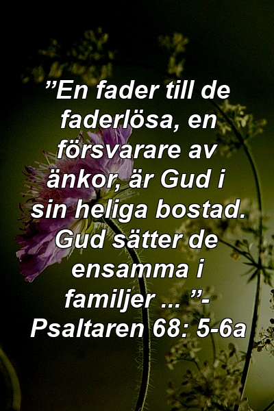 ”En fader till de faderlösa, en försvarare av änkor, är Gud i sin heliga bostad. Gud sätter de ensamma i familjer ... ”- Psaltaren 68: 5-6a