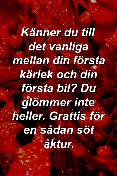 Känner du till det vanliga mellan din första kärlek och din första bil? Du glömmer inte heller. Grattis för en sådan söt åktur.