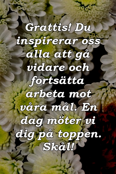 Grattis! Du inspirerar oss alla att gå vidare och fortsätta arbeta mot våra mål. En dag möter vi dig på toppen. Skål!