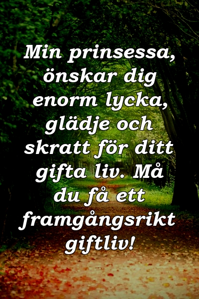 Min prinsessa, önskar dig enorm lycka, glädje och skratt för ditt gifta liv. Må du få ett framgångsrikt giftliv!